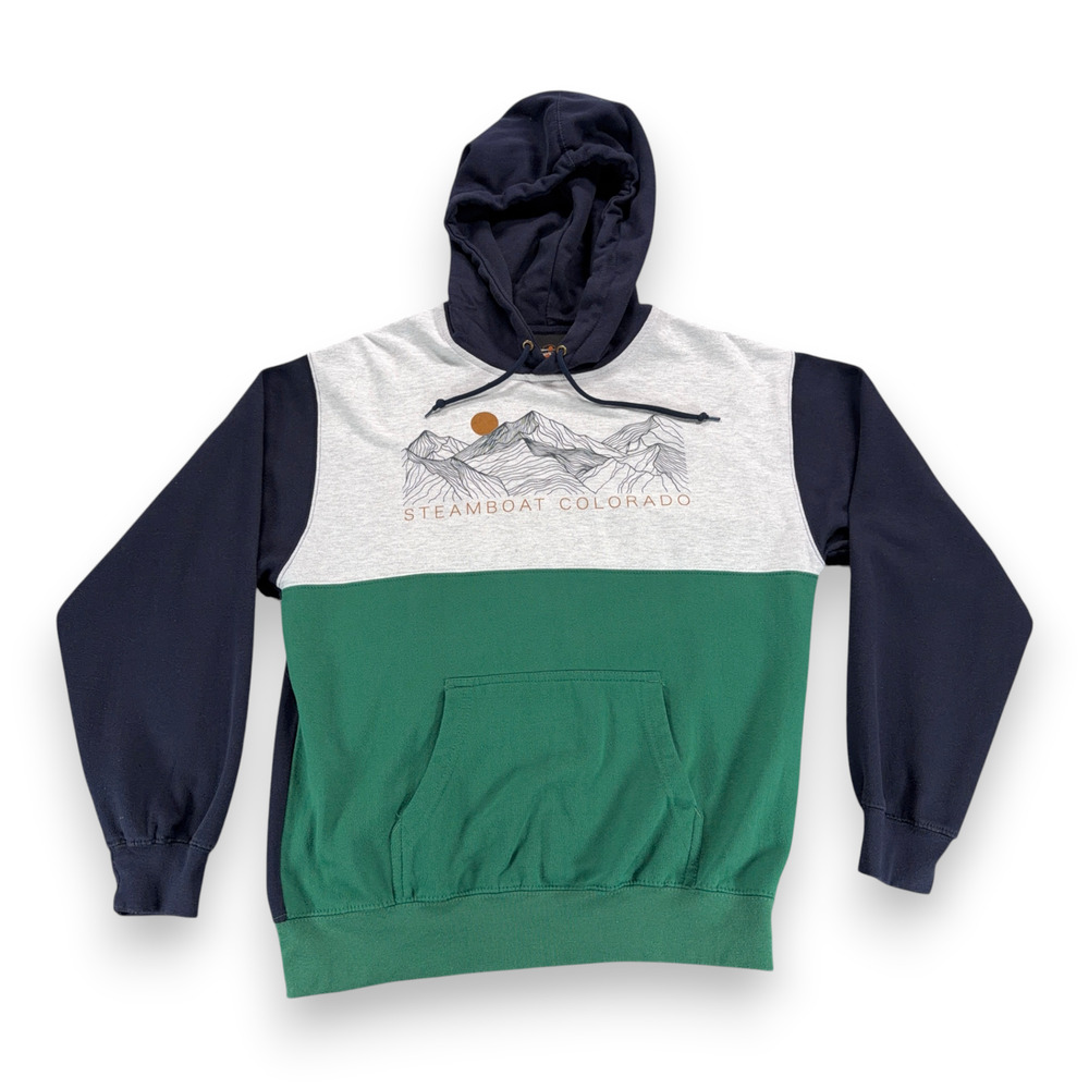 Vintage Steamboat Colorado Sweater Adult MEDIUM Blue Green Colorblock Hoodie 90s